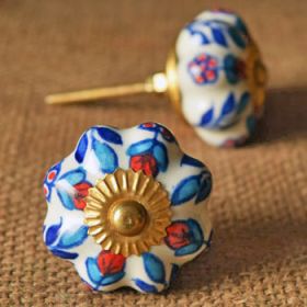 Blue & Red Flower Artwork Ceramic Knob