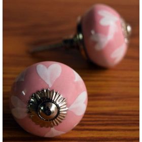 White & Pink Hearts Ceramic Knob