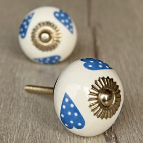 Blue Spotted Hearts Ceramic Knob