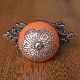 Orange Ceramic Dresser Knob with Backplate