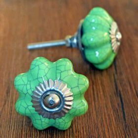 Green Crackle Melon Ceramic Knob for Cabinet Drawers