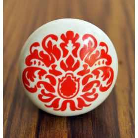 Red Fiery Floral Ceramic Knob