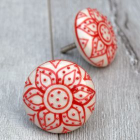 Red Daffodil Ceramic Drawer Knob