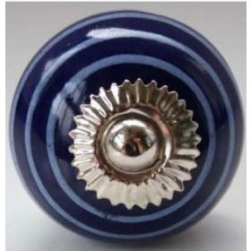 Deep Blue & White Stripes Ceramic Knob