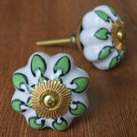 Green Flannel Flower Ceramic Knob
