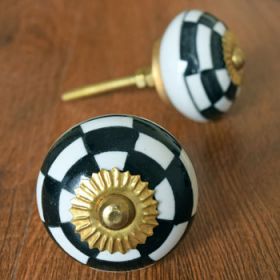 Black and White Chequered Ceramic Knob