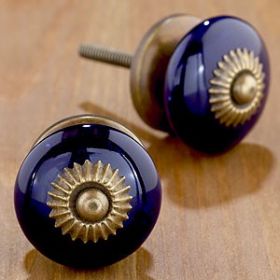 Flat Navy Blue Ceramic Knob