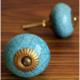 Blue Crackle Round Ceramic Cabinet Knob