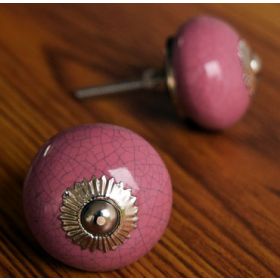 Pink Crackle Round Ceramic Knob For Dresser Drawers