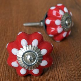 Red & White Polka Dots  Ceramic Dresser Drawer Knob