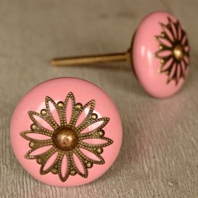 Antique Floral Filigree Pink Ceramic Drawer Knob