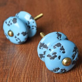 Shabby Chic Distressed Blue Bulb Ceramic Knob