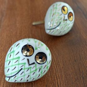 Gold Eyes Owl Ceramic Knob