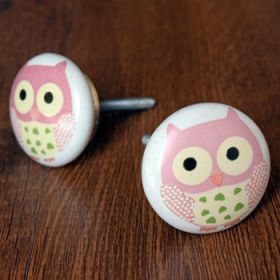 Kids Pink Owl Ceramic Knob