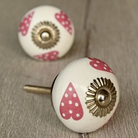Red Spotted Hearts Ceramic Knob