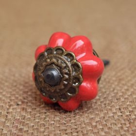 Floral Filigree Red  Ceramic Knob