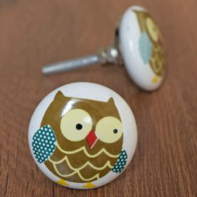 Kids Brown Owl Ceramic Knob