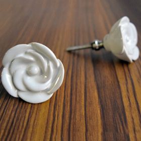 White Rose Ceramic Dresser Drawer Knob