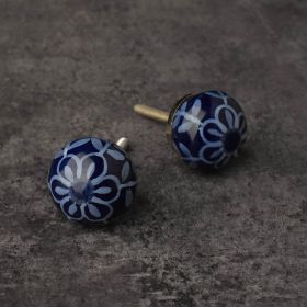 Blue and White Daisy Ceramic Knob For Cabinets Drawers-S
