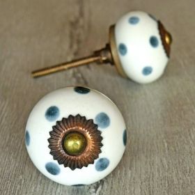 White and Grey Polka Dots Ceramic Knob for Drawers