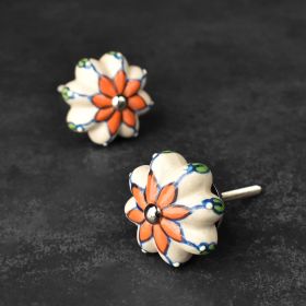 Orange Calendula Ceramic Cupboard Cabinet Knob and Pull-L