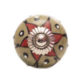 Brown & Red Embossed Pinwheel Ceramic Knob
