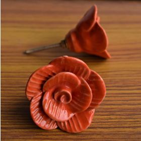 Lined Orange Rose Ceramic Cupboard Drawer Knob