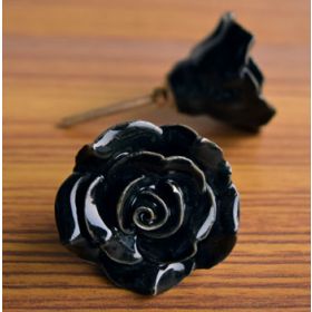 Black Rose Ceramic Cupboard Drawer Knob