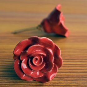 Red Rose Ceramic Cupboard Drawer Knob