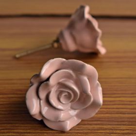Light Pink Rose Ceramic Cupboard Drawer Knob