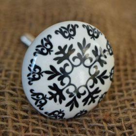 Black and White Snowflake Ceramic Knob