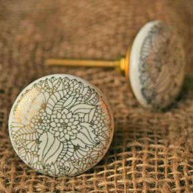 Abstract Gold Floral Ceramic Cupboard Cabinet Knob Drawer Pull