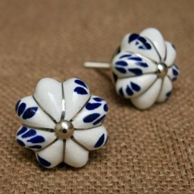 Blue Floral Silver Lining Ceramic Knob