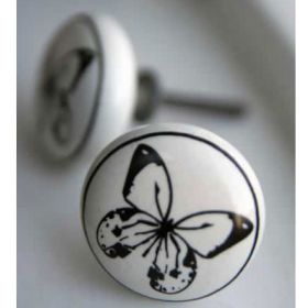 Black Butterfly Print Ceramic Knob