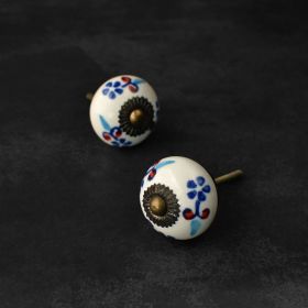 Blue Floral Ceramic Drawer Knob