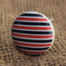 Red and Black Stripes Ceramic Drawer Knob