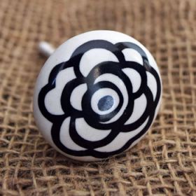 Black and White Begonia Ceramic Knob