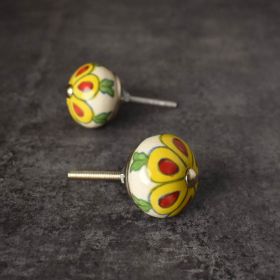 yellow red ceramic flower knob for cabinets