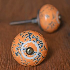 Distressed Orange Round Ceramic Knob For Drawers