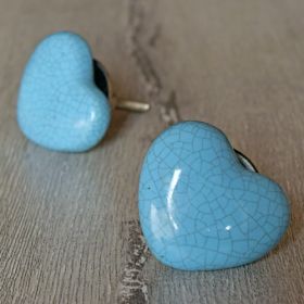 Crackled Blue Hearts Ceramic Dresser Drawer Knob