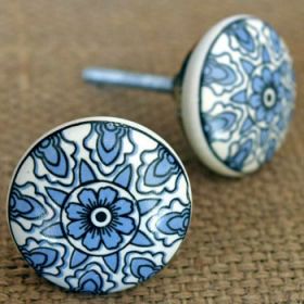 Blue Daisy Print Ceramic Knob