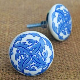 Blue Leaf Pattern Ceramic Knob