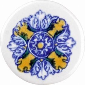 Blue Yellow Floral Print Ceramic Knob