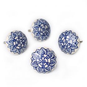 white and blue ceramic drawer knob