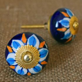 Blue Floral Ceramic Knob