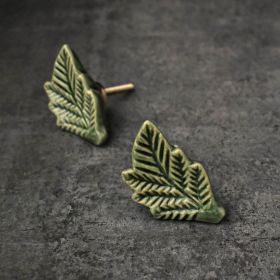 green leaf ceramic cabinet knob