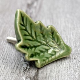 Green Leaf Ceramic Cabinet Wardrobe Knob Pull