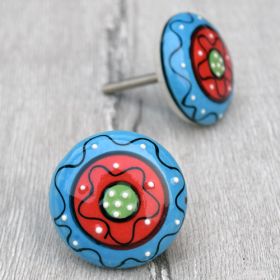Red & Blue Poppy Ceramic Knob