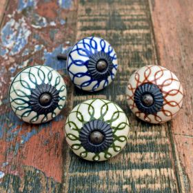 Turquoise Gazania Ceramic Knob