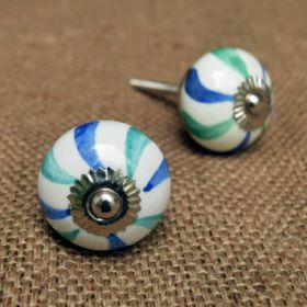 Green and Blue Pinwheel Ceramic Knob